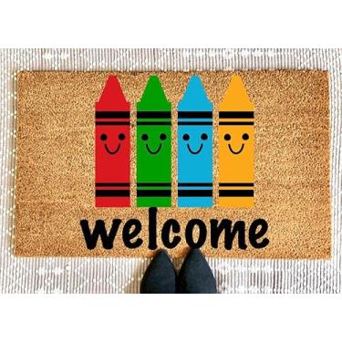 Imagem de Tapete de entrada divertido com giz de cera | Capacho de sala de aula | Capacho escolar | Tapete de boas-vindas para sala de aula | Capacho de professor | Decoração de sala de aula | Decoração de casa