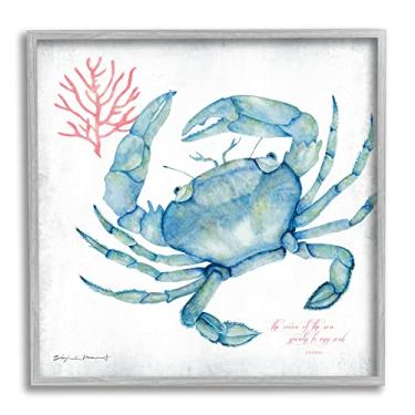 Imagem de Stupell Industries Citação Voz do Mar Coral Vermelho Caranguejo Azul, Projetado por Stephanie Workman Marrott Arte de Parede Emoldurada Cinza, 60 x 60 cm, Branco
