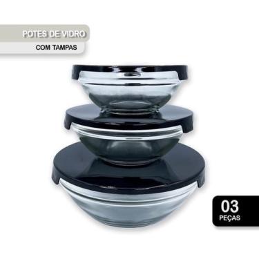 Imagem de Jogo 3 tigelas potes bows vasilha de vidro com tampa kit