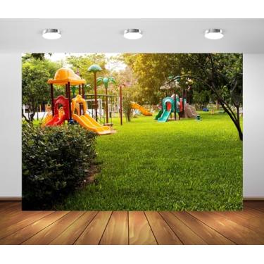 Imagem de BELECO Tecido de 2,4 x 1,8 m para parquinho infantil, cenário de parque público, fundo de slide colorido, adereços de fotos para fotos de crianças