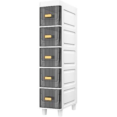 Imagem de MIIKHI Armário de piso de canto de banheiro estreito de 3/4/5/6 camadas, armário de armazenamento de papel higiênico estreito de 17,8 cm W, grande capacidade, armário de banheiro para banheiro