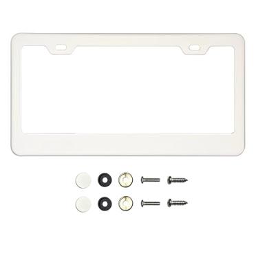 Imagem de Moldura de placa de licença de aço inoxidável T304 – Acabamento polido espelhado 8K, resistente à ferrugem, design fino, ajuste universal, inclui tampas de parafuso, arruelas e parafusos de aço