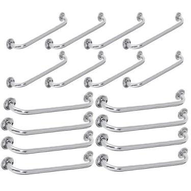 Imagem de Barra Alça de Apoio Inox 80cm e 60cm Cadeirante Kit 16 Uni Idoso Defic