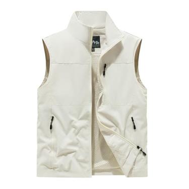 Imagem de Colete De Pesca Respirável De Malha Masculina, Colete Masculino Plus Size Com Zíper E Sem Mangas Para Caça E Pesca Com Bolsos, Jaqueta Trabalho Para Viagem E Fotografia Ao Ar Livre(White,Medium)