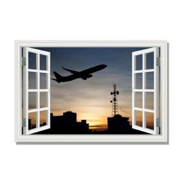 Imagem de Arte de parede em tela de janela aberta, impressão natural em tela, "Avião no céu 55,9 cm, decoração de parede de paisagens de janela, decoração de casa moderna. 30 x 45 cm sem moldura
