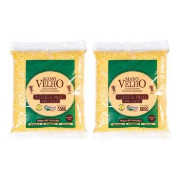 Imagem de Kit 2 Flocos de Milho Orgânico Flocão Cuscuz Mano Velho 1Kg