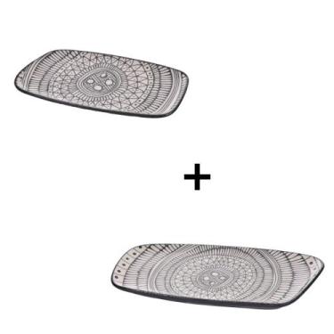 Imagem de Kit Travessas Boho 20x1.5x9.5CM + Travessas Boho 29x1.5x14Cm Cerâmica 