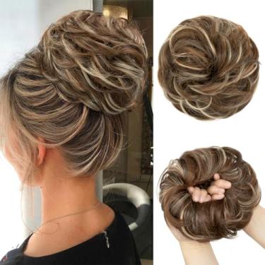 Imagem de CJL HAIR Grande Coque Bagunçado, Ondulado, Cacheado, Scrunchies, Extensões De Cabelo Sintético, Rabo De Cavalo, Penteados Grossos Para Mulheres, Nozes, Multi
