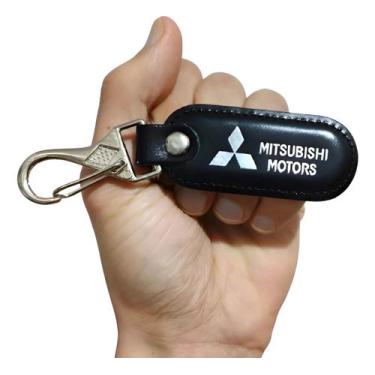 Imagem de Chaveiro Mitsubishi Couro Preto Chave Carro Moto Mosquetão - RS