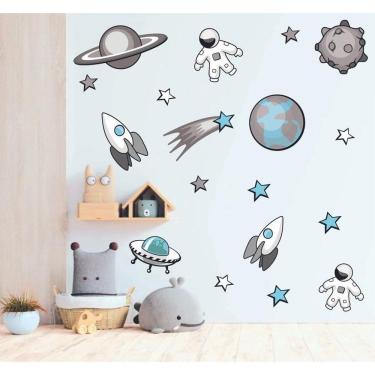 Imagem de Adesivo De Parede Astronautas Foguetes Tons De Cinza