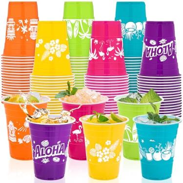 Imagem de Kochorie 60 peças de copos de festa tropicais 473 ml decorações havaianas luau copos de praia descartáveis Tiki coco para decoração de aniversário Moana suprimentos