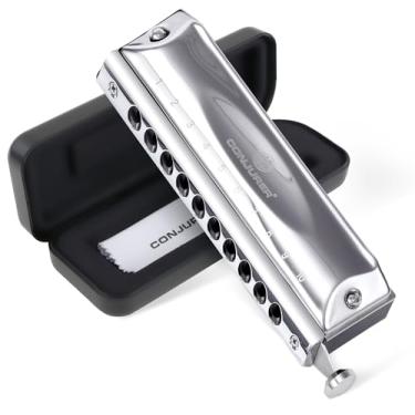 Imagem de CONJURER Gaita cromática sem válvula para adultos iniciantes chave de gaita de 10 furos de órgão de boca de aço inoxidável C com palheta de latão na caixa, chave C prata