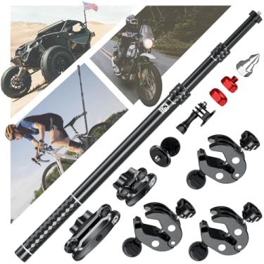 Imagem de VAZESWIN Kit de montagem de câmera de motocicleta de liga de alumínio para GoPro Insta360 DJI, rotação de 360° para guidão de bicicleta resistente, suporte de braçadeira antirroubo com bastão de