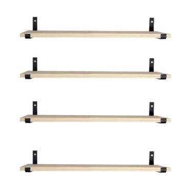 Imagem de Kit 4 Prateleiras de madeira estilo industrial Com ferro invertida Nicho Decoração rustica(1 m,Envelhecido)