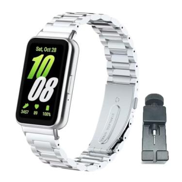 Imagem de T-BLUER Pulseira compatível com Samsung Galaxy Fit 3, pulseira de substituição de metal de aço inoxidável, acessórios para Samsung Galaxy Fit 3 SM-R390 feminino e masculino, FG2 prata