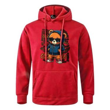 Imagem de Moletom Canguru Blusa De Frio Estampada Urso Fashion Cool Casaco Mascu