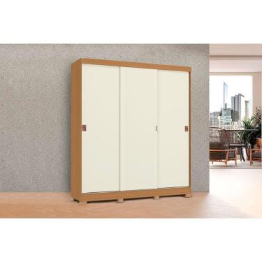 Imagem de Guarda Roupa Casal 3 Portas de Correr e 2 Gavetas c/ Pés CB02R589 Canela/Off White - Kappesberg