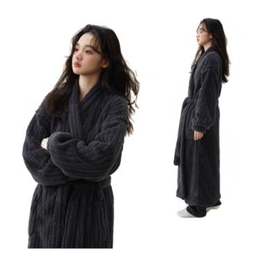Imagem de Roupão de veludo coral feminino outono e inverno quente veludo espesso acolchoado roupão pijama feminino roupão 2 peças, cinza escuro-G