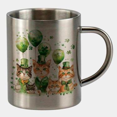 Imagem de Caneca de Inox Premium Prateada 400ml TURMA GATINHOS ST PATRICKS DAY 7