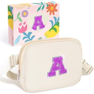 Imagem de COSHAYSOO Pochete de cintura pequena com alça ajustável com patch de letra inicial para mulheres, adolescentes, meninas, viagens, academia, caminhada, bolsa de viagem transversal, bolsa moderna