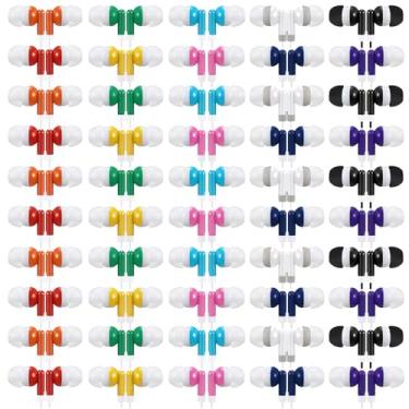 Imagem de Saysurey Pacote com 50 fones de ouvido em massa com fio embalado individualmente com fio em fones de ouvido (multicoloridos)