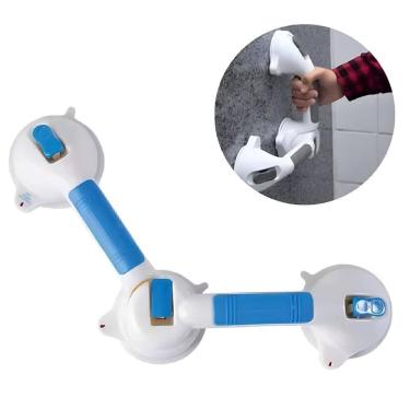 Imagem de Barra Alca Tripla Suporte De Apoio Banheiro Deficiente Banho Idoso Ventosa Articulada Portatil Viagem 3 Pontos Succao