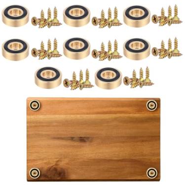 Imagem de Yaocom 8 peças de pés de tábua de corte de latão com almofadas antiderrapantes, pés de placa com borracha de silicone e parafusos para cozinha, kit de corte inacabado, 3,5 x 0,39 cm