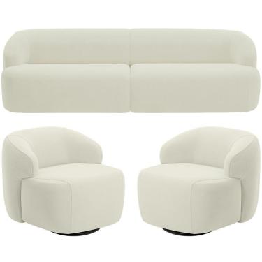 Imagem de Sofá 3 Lugares Curvo Orgânico Com 02 Poltronas Living 220cm Barolo L06 Veludo Bege