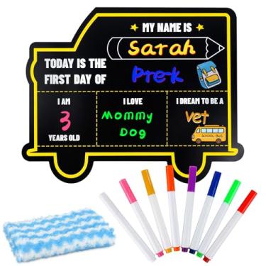 Imagem de Placa do primeiro dia de aula, 35 x 28 cm, placa dupla face do primeiro último dia com 8 marcadores de giz líquido e pano, material de volta às aulas para jardim de infância e estudantes de todas as