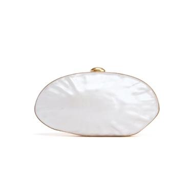 Imagem de Bolsa clutch noturna Pearl Shell, bolsa com moldura dourada, bolsa de mão de acrílico marfim para festa de casamento