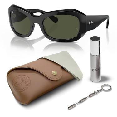 Imagem de RAY-BAN RB3845 EXPLORER V Óculos de sol em forma de travesseiro com kit de óculos – Almofadas de nariz ajustáveis – Óculos de sol masculinos de designer, Armação preta | Lente verde, 56