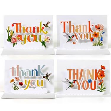 Imagem de CUTPOPUP Cartões de agradecimento 3D pop-up para pequenas empresas, pacote de cartões de agradecimento de negócios com envelopes, 4 estilos pequenos para notas de apoio SET TY2/US