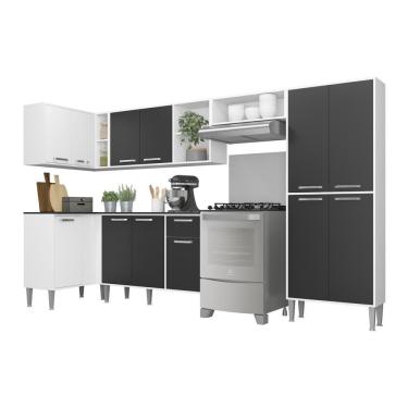 Imagem de Armário De Cozinha Completa 6 Peças Xangai Zouk Multimóveis Branco/Preto Branco/Preto
