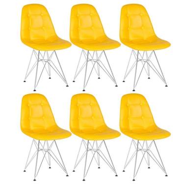 Imagem de Kit 6 Cadeiras Estofadas Charles Eames Eiffel Botonê Com Pés De Metal Cromado Amarelo Amarelo