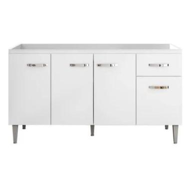 Imagem de Balcão Armário Cozinha Com Tampo 150Cm Gabriela Branco Preto