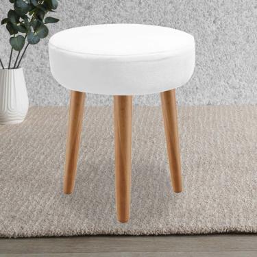 Imagem de Kit 05 Banqueta Alta Julya Industrial 55Cm Pé Palito Imbuia Corino Branco Amey Decor
