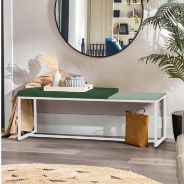 Imagem de Banco Recamier Puff 195cm Industrial Branco Suede Verde Tampo Quadrado Mdf Verde