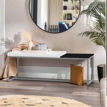 Imagem de Banco Recamier Puff 195cm Industrial Cinza Suede Branco Tampo Quadrado Mdf Preto