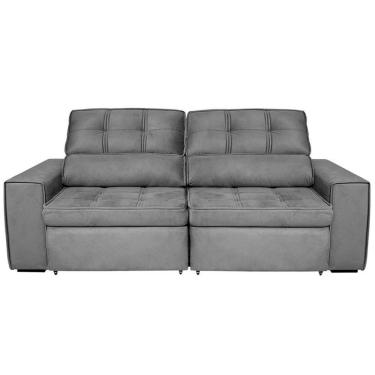 Imagem de Sofá 4 Lugares Com Assento Retrátil Encosto Reclinável E Tecido Veludo Plush Chumbo