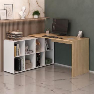 Imagem de Escrivaninha Artany Nero Ii Com 8 Nichos Carvalho Com Branco