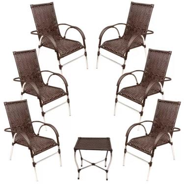 Imagem de Jogo 6 Cadeiras E Mesa De Centro Vênus Trama Original Tabaco