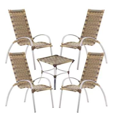 Imagem de Jogo 4 Cadeiras E Mesa Garden Alumínio Trama Capuccino