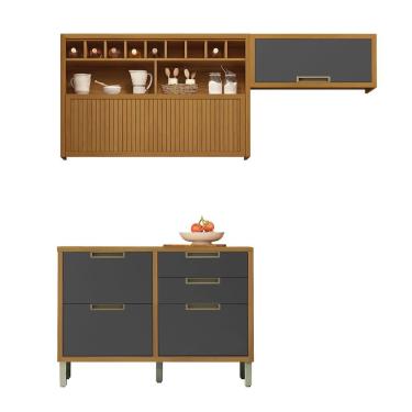 Imagem de Cozinha 3 Peças Nesher Imperatriz 100% Mdf Freijó-grafite