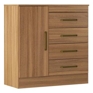 Imagem de Cômoda Montevidéu 4 Gavetas MDF sem Puxadores Amêndoa Acabamento Brilhante Estilo Moderno