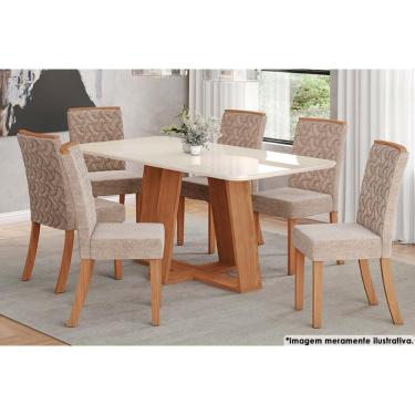 Imagem de Sala De Jantar Lins com Tampo com Vidro Curvo 180x90cm E 6 Cadeiras Esther Nature creme