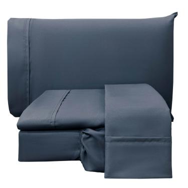 Imagem de Jogo De Lençol Conforto Casal Padrão 4 Peças Micropercal 200 Fios C/ Elástico - Azul Marinho