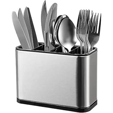 Imagem de Escorredor Porta Talheres de Inox com 4 Divisórias Organizador de Utensílios Compacto Com Drenagem De Água Aço Inoxidável-IT