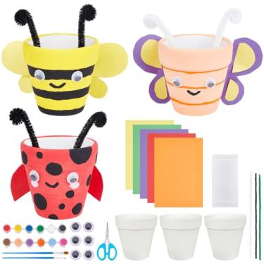 Imagem de WEBEEDY 3 conjuntos de kit de pintura de vaso de flores de cerâmica para pintar seus próprios animais com cartolina, bastão torcido, tintas, pincéis e instruções para iniciantes, atividades divertidas