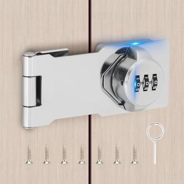 Imagem de TOKCKYBL Fechadura de armário sem chave com código de combinação - Trava de trinco com senha de 3 dígitos para gavetas, porta de armário dobrável e porta dupla face (prata, 4,5 polegadas)