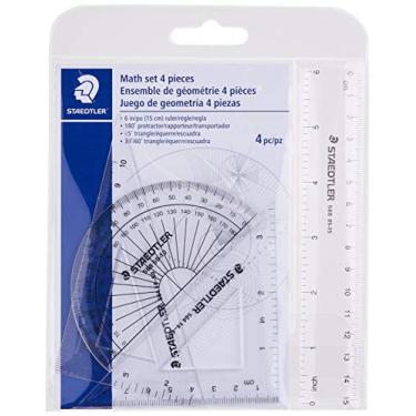 Imagem de STAEDTLER Conjunto de matemática - Kit de geometria de 4 peças para estudantes - Material escolar com transferidor transparente, régua de 15 cm e 2 triângulos - Escalas métricas e imperiais